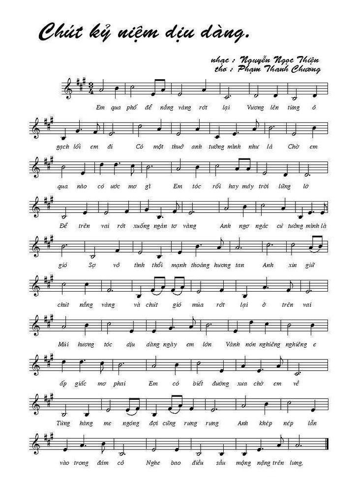 Sheet nhạc Chút Kỷ Niệm Dịu Dàng